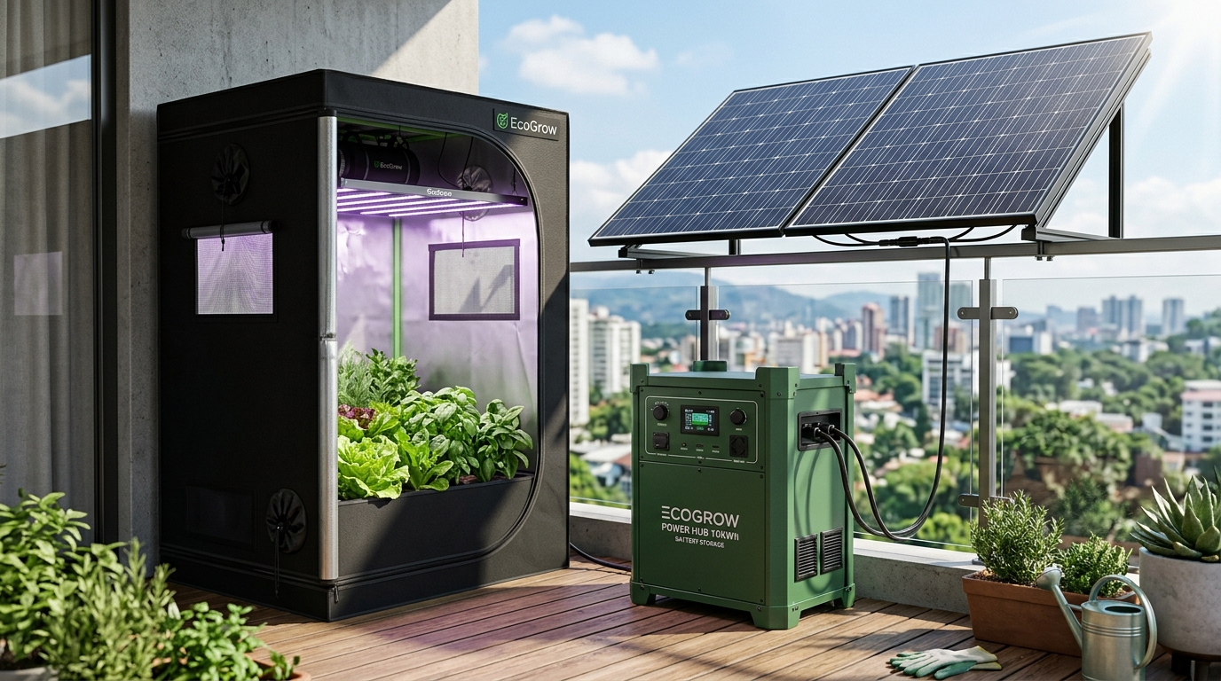 EcoGrow off-grid solar setup on a Maltese rooftop